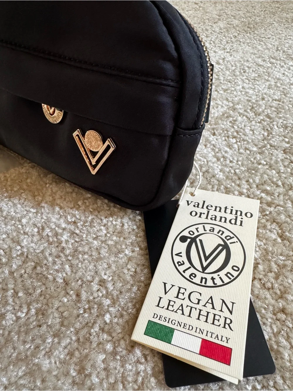 NWT - Valentino Orlandi Black Quilted Vegan Leather crossbody with small pouch